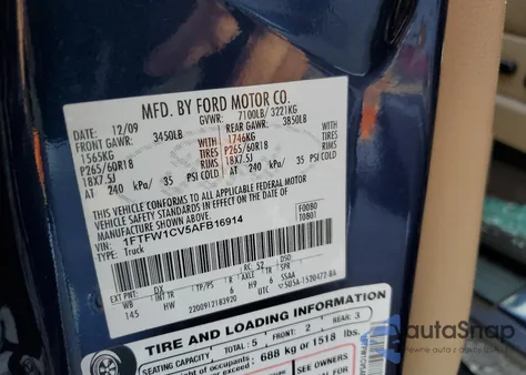 2010 Ford F150 Supercrew из США, поврежденный, VIN 1FTFW1CV5AFB16914